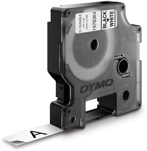 Dymo D1 Durable -hållbar etikett 12 mm x 5,5 m, svart på vit botten