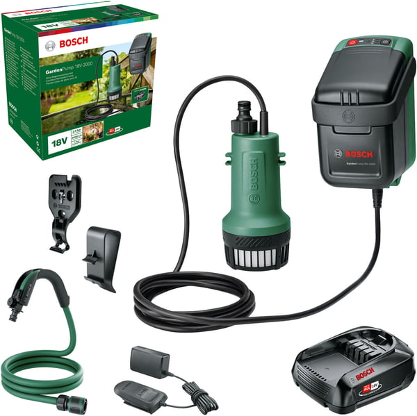 Bosch Trädgårdspump 18V-2000 -batteridriven vattenspruta, med 2,5 Ah batteri