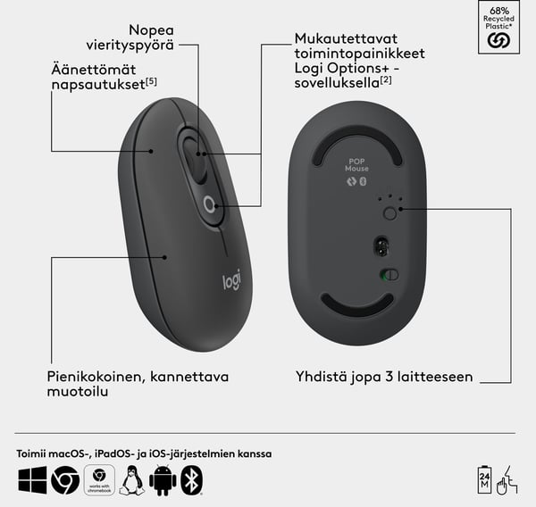 Logitech POP Icon Combo -tastatur og mus, grafit