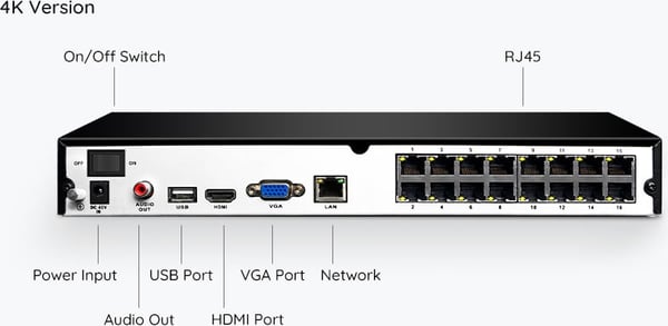 Reolink NVS16 4K UltraHD PoE-optager, 4 Tt
