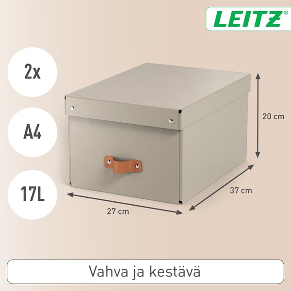 Leitz Puro förvaringslåda med lock, storlek M, 17 l, 2 st, beige
