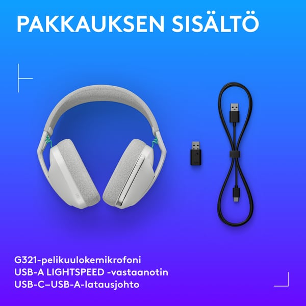 Logitech G321 trådlösa gaming-hörlurar, vit