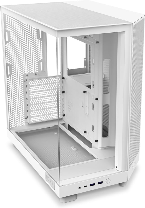 NZXT H6 Flow ATX-kabinet med panoramavindue, hvid.