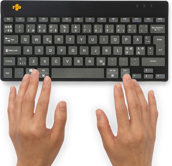 R-Go Compact Break - ergonomisk tastatur med pauseprogramvare, trådløs, sort
