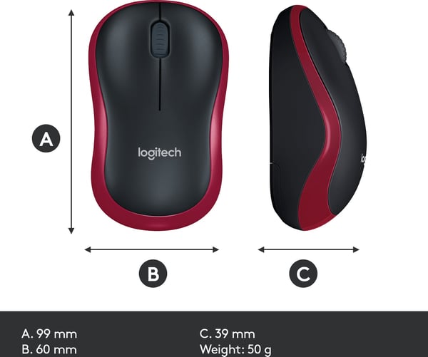 Logitech M185 mus, röd