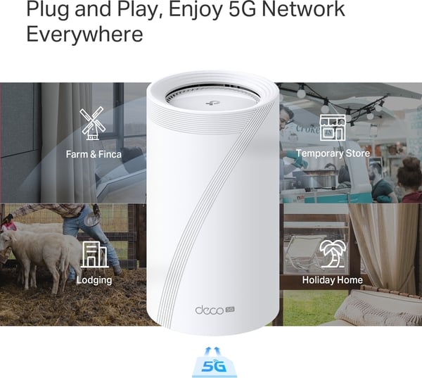 TP-LINK Deco BE65-5G Tri-Band 5G/4G/3G-modem och WiFi 7-basstation