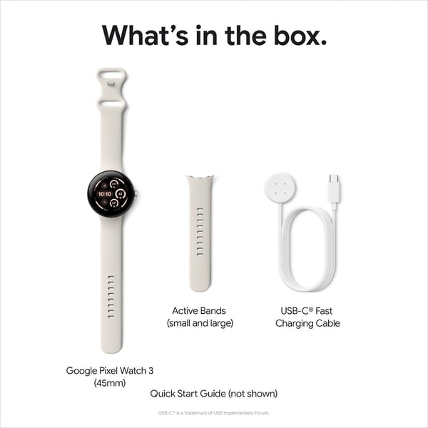 Google Pixel Watch 3 WiFi -smartwatch, 45 mm, porcelæn / poleret sølv