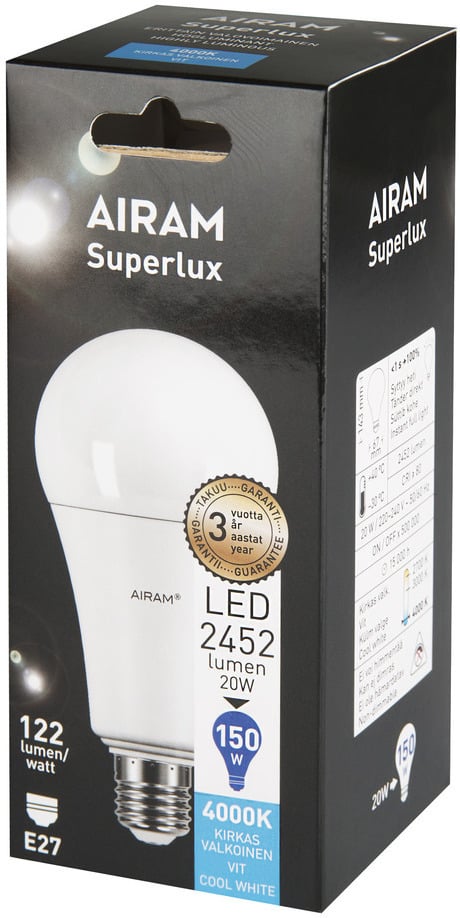 Airam Superlux 20 W-standardlyskilde, E27, 4000K, 2452 lm