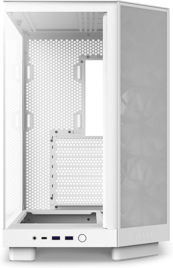 NZXT H6 Flow ATX-kabinet med panoramavindue, hvid.
