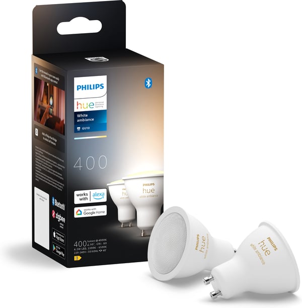 Philips Hue -LED-smartlampe, BT, Hvid ambiance, GU10, 4,2 W, 2-pak