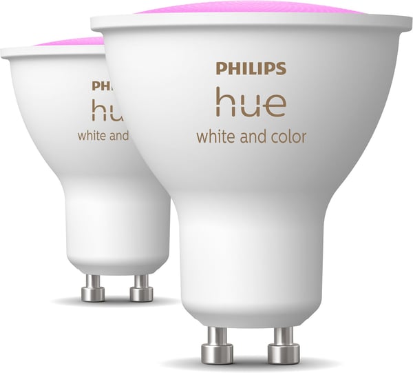 Philips Hue -LED-pære, BT, Hvid og farve stemning, GU10, 4,2 W, 2-pak