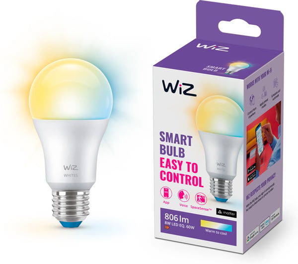WiZ smartpære, E27, hvide lysnuancer, Wi-Fi, 2700-6500 K, 806 lm