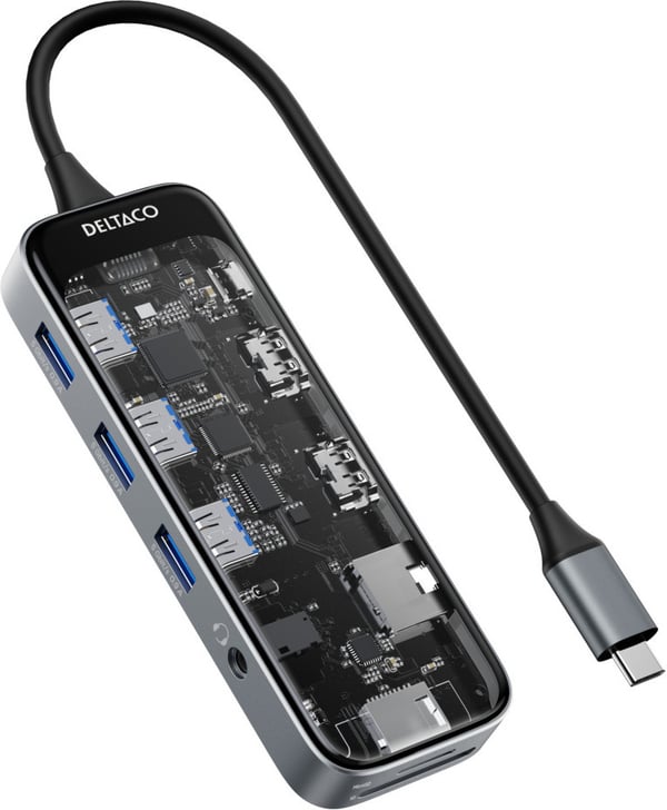 Deltaco Transparent - gennemsigtig USB-C-hub