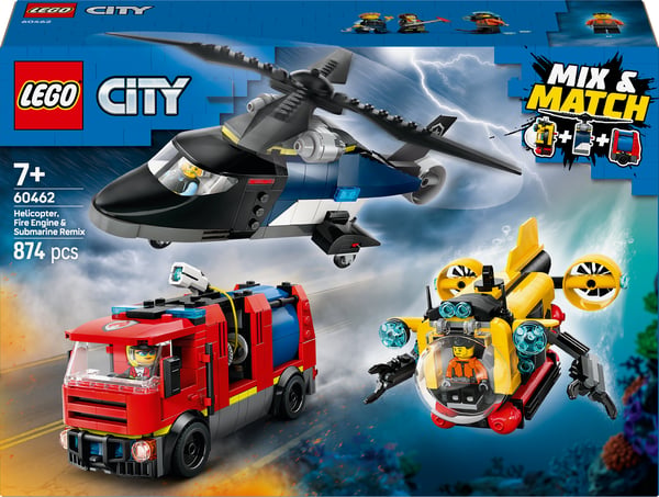 LEGO City 60462 – Helikopter, brandbil og ubåd sammen