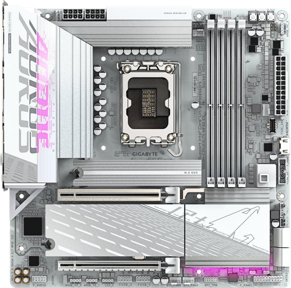Gigabyte B860M Aorus Elite WiFi6e Ice Micro-ATX-moderkort, LGA 1851