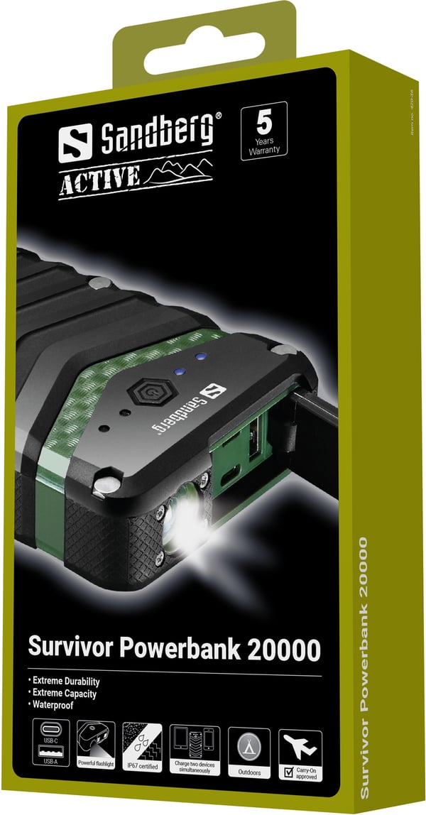 Sandberg Survivor nödladdare, 20000 mAh