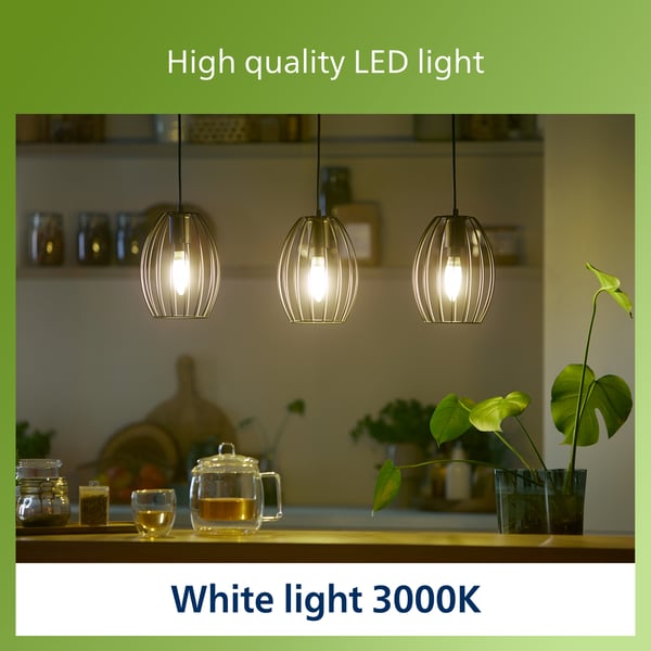 Philips Ultra Effektiv LED-lys, E14, 3000K, 485 lm, klar overflade