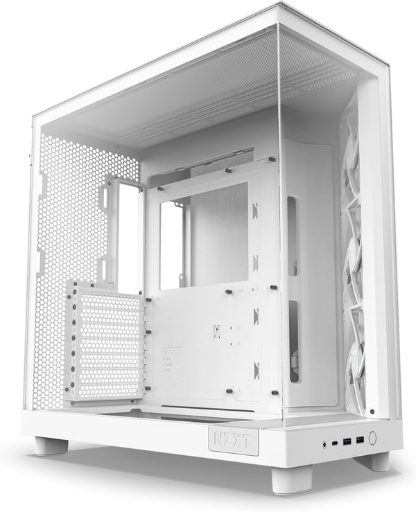 NZXT H6 Flow ATX-kabinet med panoramavindue, hvid.