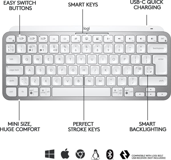Logitech MX Keys Mini-tangentbord, grå