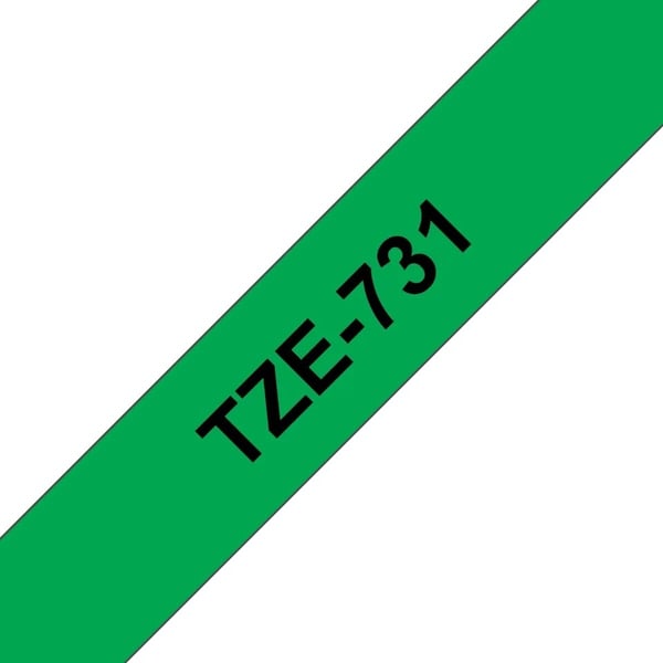 Brother TZe-731 -etikettband, 12 mm x 8 m, svart på grön bakgrund