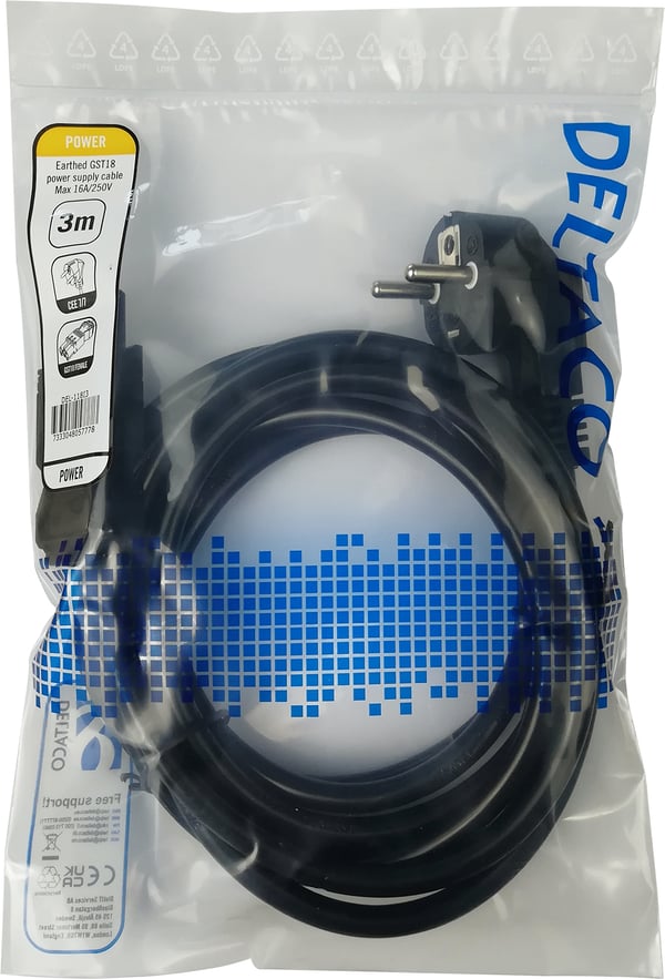 DELTACO CEE 7/7 - GST18 hane, jordad, 3m, svart