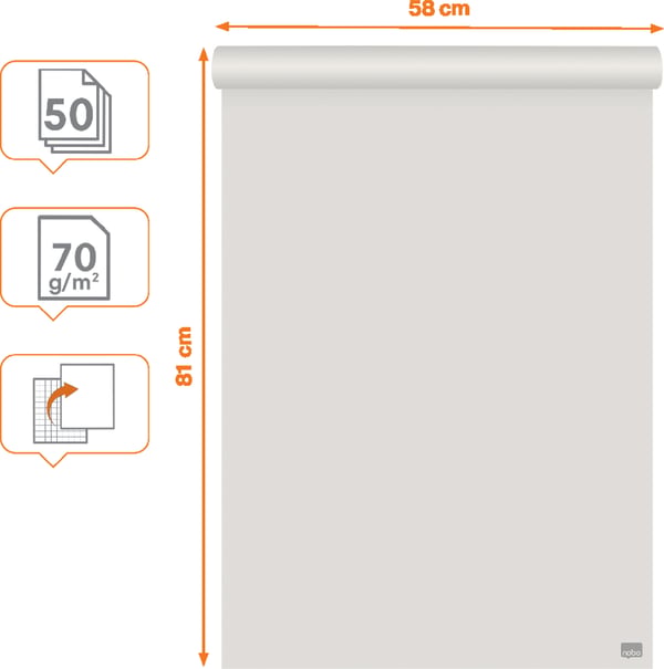 Nobo genanvendt blokpapir 58 x 81 cm, blank/ruf, 2 x 50 ark, 70g/m²