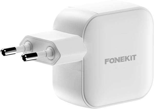 FoneKit GaN PD 70W -väggladdare, USB-C + USB-C + USB-A, vit