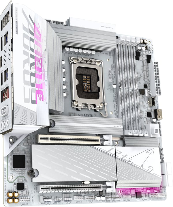 Gigabyte B860M Aorus Elite WiFi6e Ice Micro-ATX-moderkort, LGA 1851