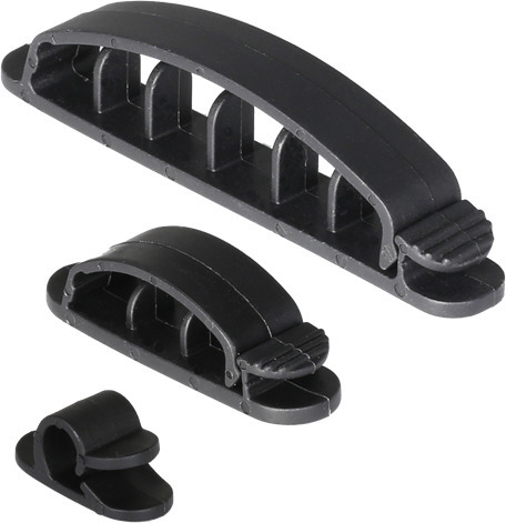 DELTACO kabelholder, 1/3/6 steder, 10-pakke, sort
