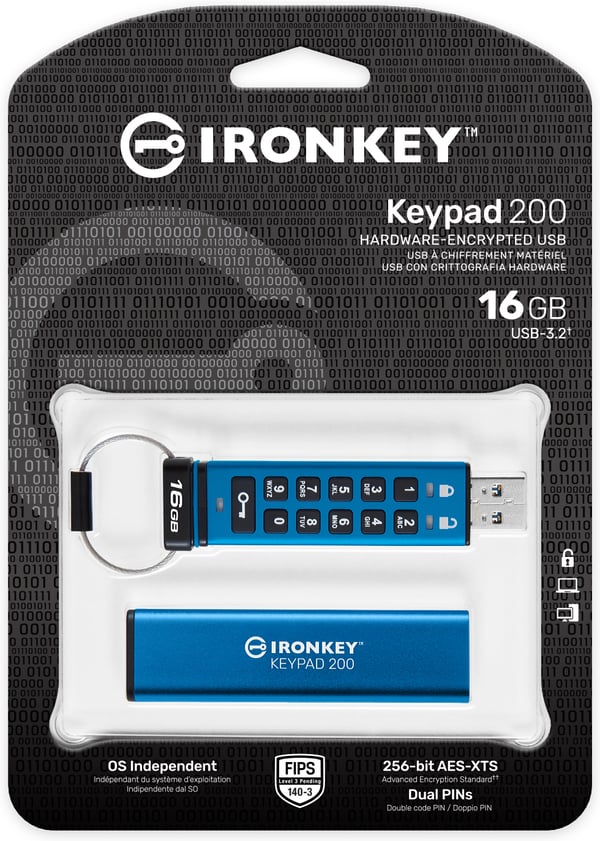 Kingston IronKey Keypad 200 16 Gt 256bit XTSAES USB 3.2 Gen 1 hukommelse