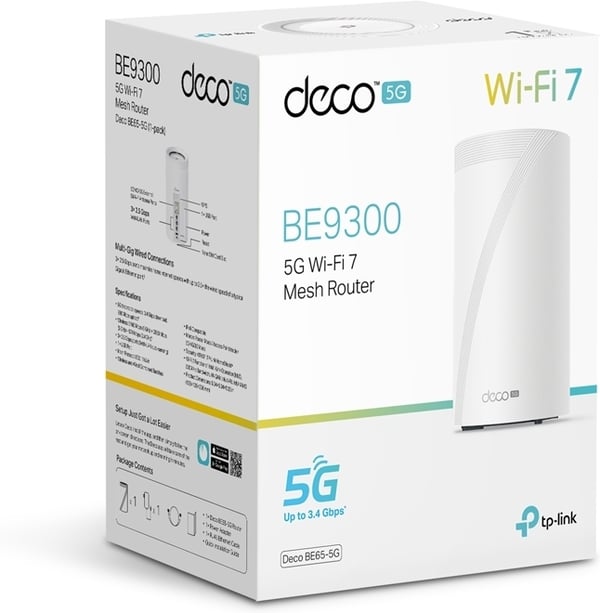 TP-LINK Deco BE65-5G Tri-Band 5G/4G/3G-modem och WiFi 7-basstation