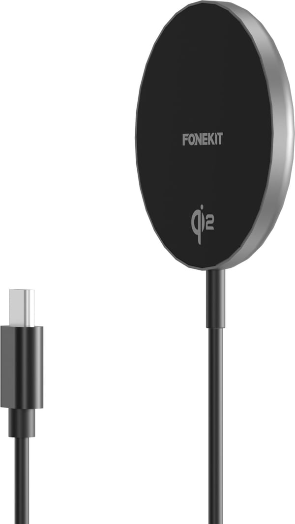 FoneKit WP-15Q2 - trådlös Qi2-laddningsplatta med magnet, svart