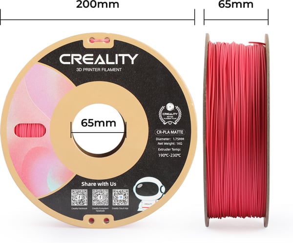 Creality CR-PLA Matte filament til 3D-printere, 1,75 mm, jordbær rød
