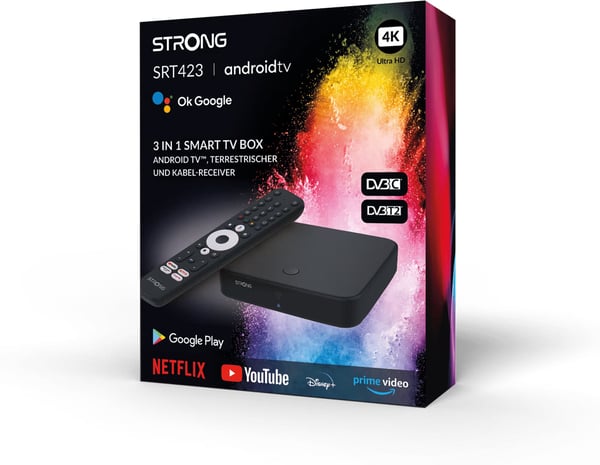 Strong SRT423 4K + DVB-T2/C Wi-Fi 4K Google TV medieapparat/digibox