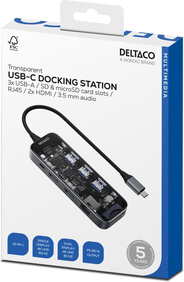 Deltaco Transparent - gennemsigtig USB-C-hub