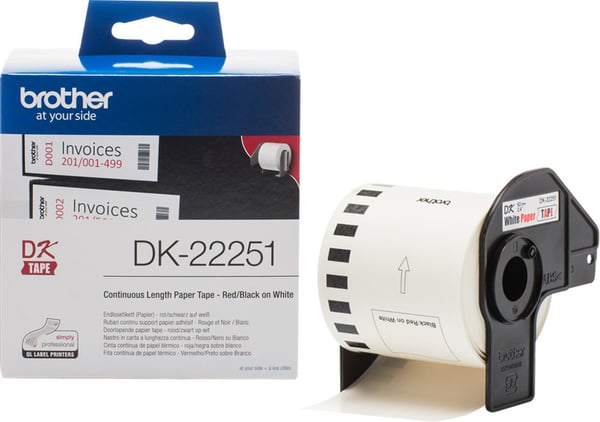 Brother DK22251 -etikettrulle, 62 mm, svart-röd/vit