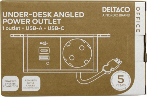 DELTACO strømpanel, 1 stik, 1x21W A+C USB-lader, GST18-kontakt