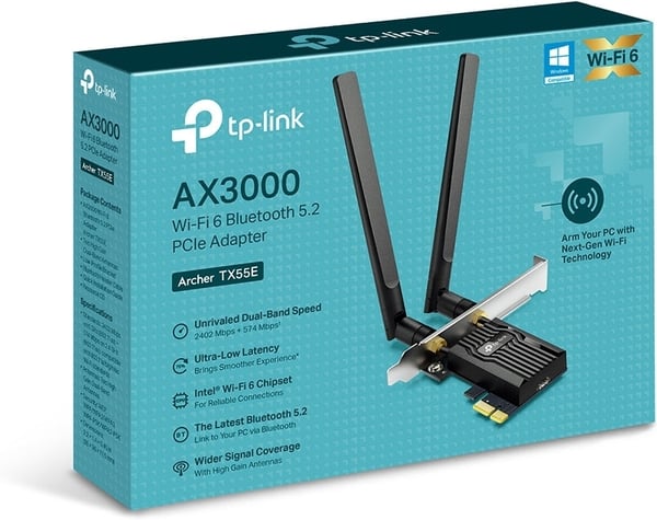 TP-LINK Archer TX55E Dual-band PCI-E-WiFi 6-adapter og Bluetooth 5.2-adapter