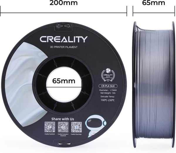Creality CR-PLA Silk -filament til 3D-printere, 1,75 mm, sølv