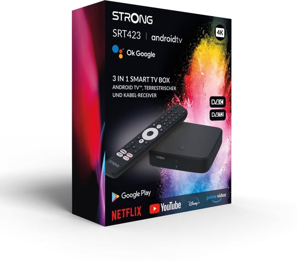 Strong SRT423 4K + DVB-T2/C Wi-Fi 4K Google TV medieapparat/digibox