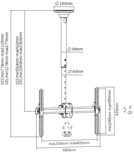 Mozi Telescopic Full Motion takfäste för 37-70" TV