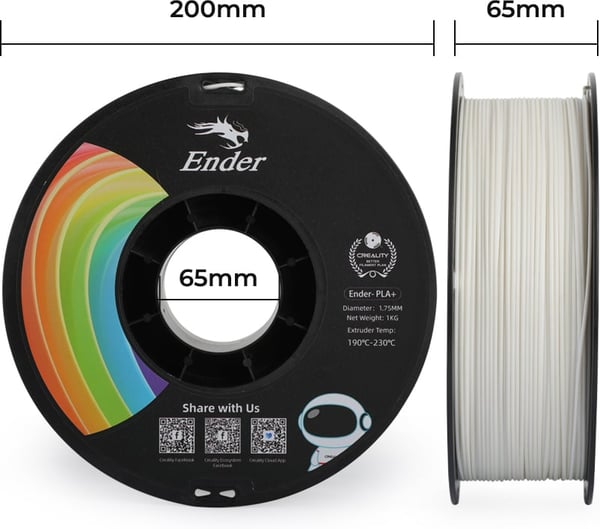Creality Ender - PLA+ -filament för 3D-skrivare, 1,75 mm, vit