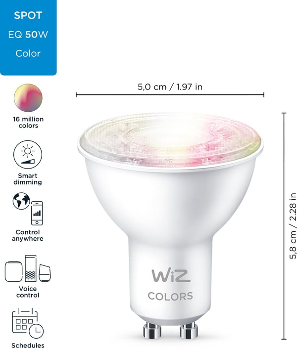WiZ smart spotlight, GU10, RGBW - alle farver og nuancer af hvidt lys, Wi-Fi, 345 lm