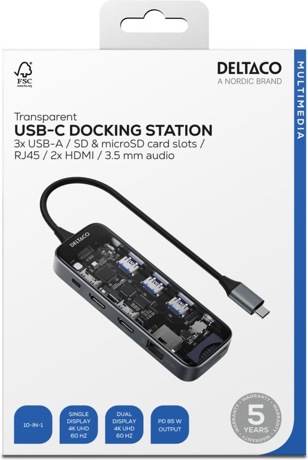 Deltaco Transparent - gennemsigtig USB-C-hub