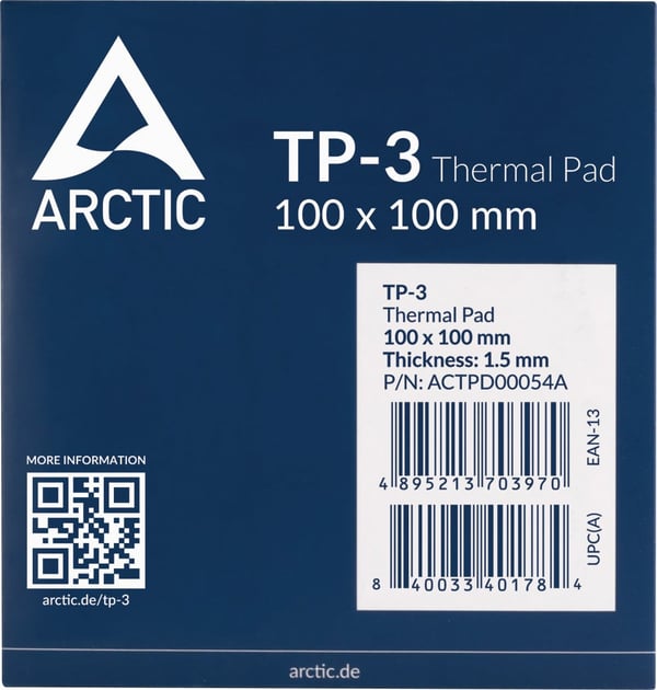 ARCTIC TP-3 värmedyna, 100 x 100 mm, 1,5 mm, 1 st