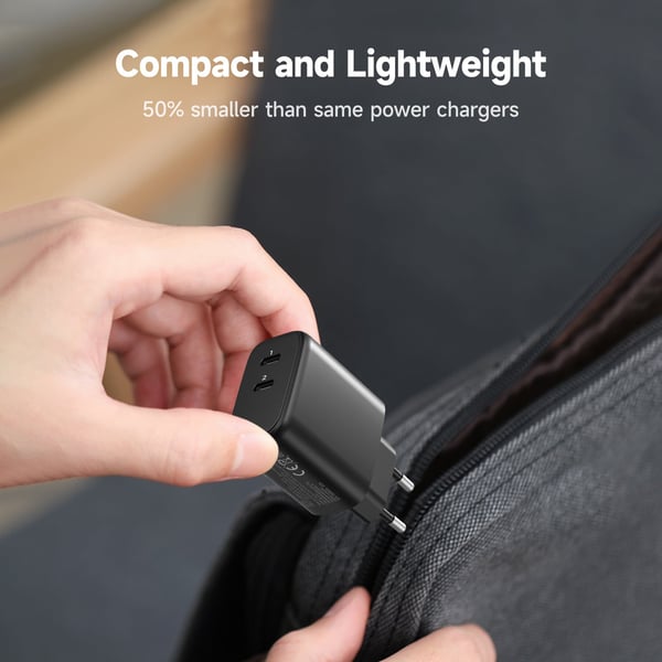 FoneKit GaN PD 65W laddare, USB-C + USB-C, svart