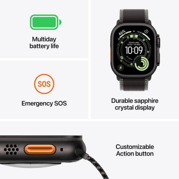 Apple Watch Ultra 3 (GPS + Cellular) 49 mm svart titanhus och svart milanesiskt armband, medelstor