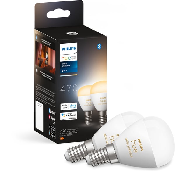 Philips Hue White Ambience Luster smartlampe, E14, P45 2 stk.