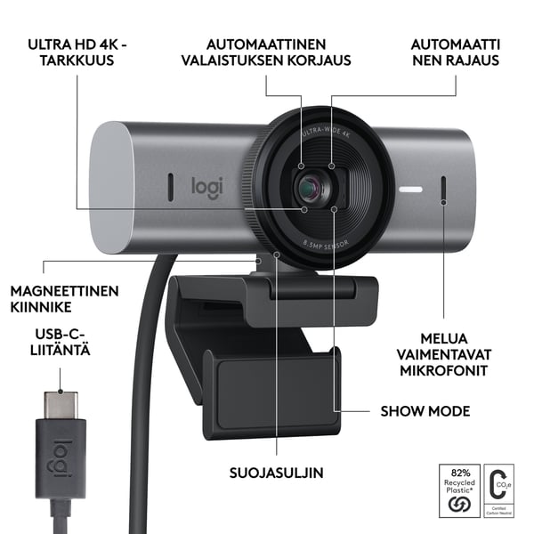 Logitech MX Brio Ultra HD 4K-webkamera, mørkegrå