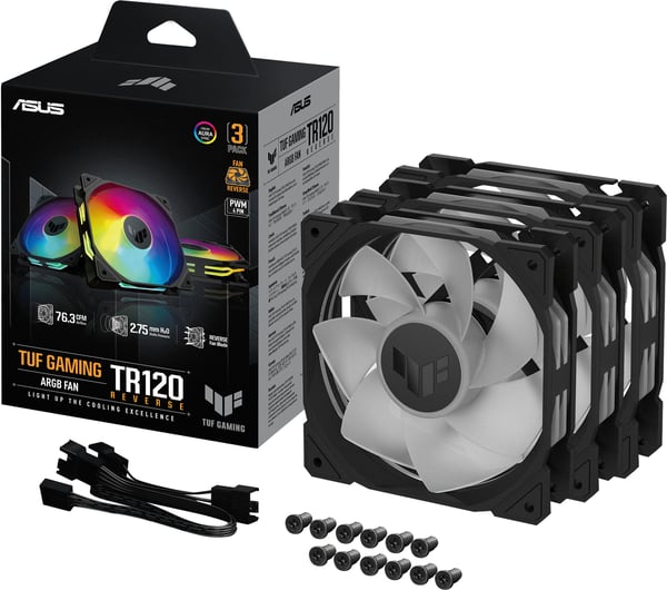 Asus TUF Gaming TR 120 ARGB Reverse PWM -blæser, 120 mm, sort, 3-pak